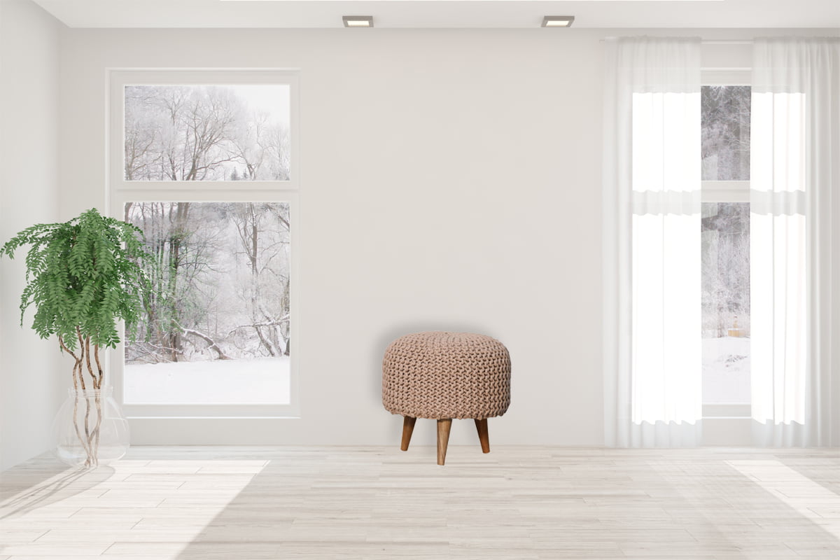 Keeva Beige Round Footstool