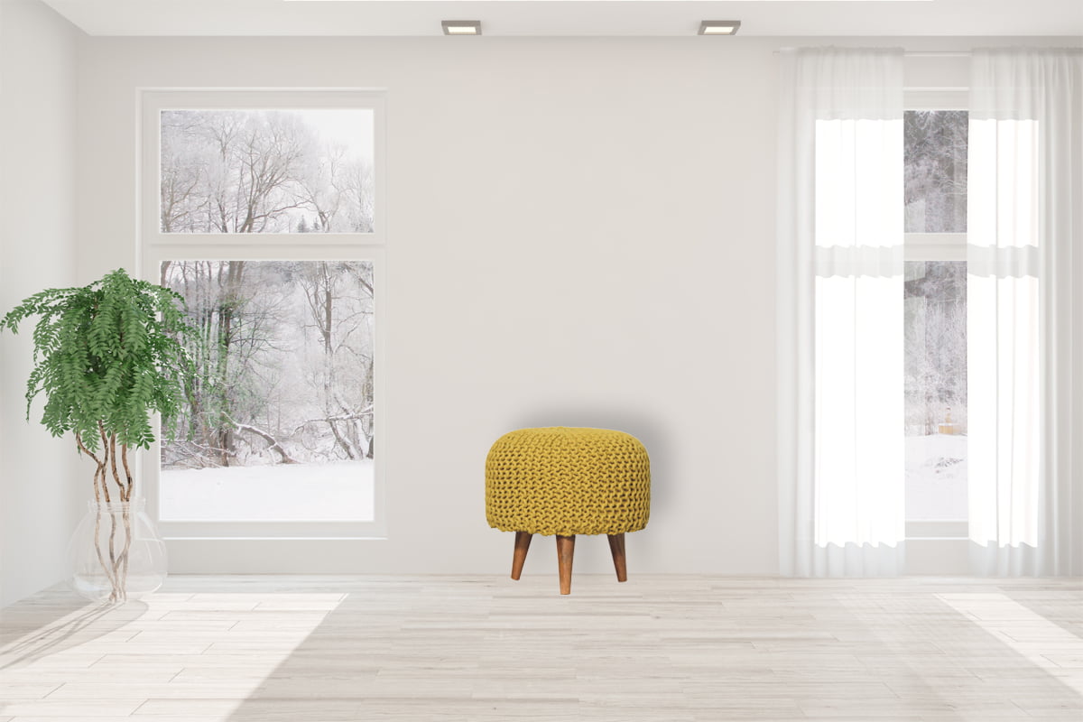 Keeva Mustard Round Footstool
