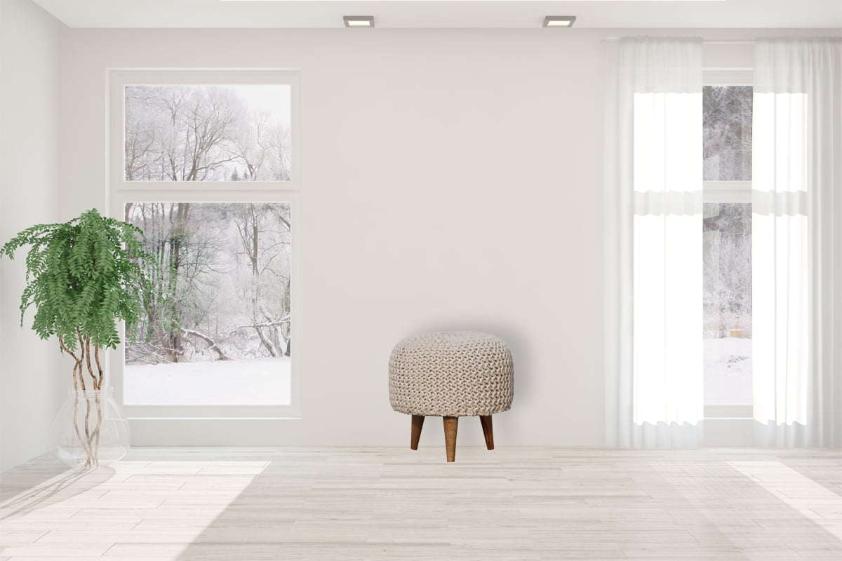 Keeva White Round Footstool Handmade Stylish Versatile Furniture