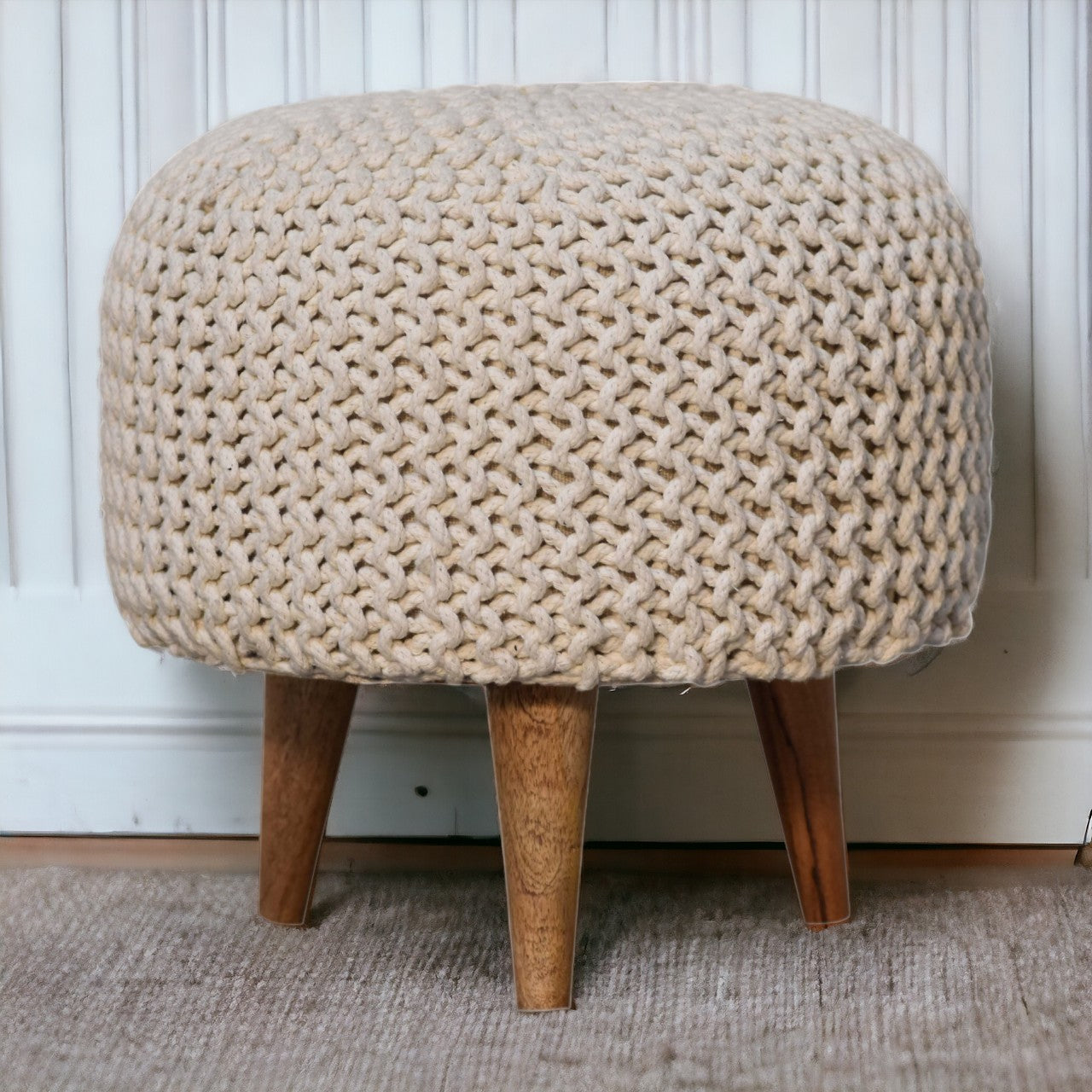 Keeva White Round Footstool Handmade Stylish Versatile Furniture