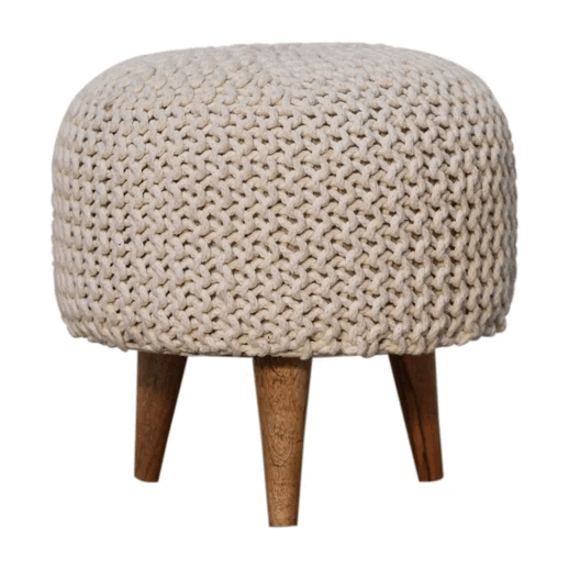 Keeva White Round Footstool Handmade Stylish Versatile Furniture