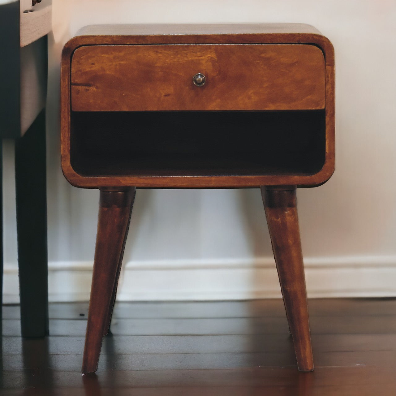 Curve Open Slot Chestnut Bedside