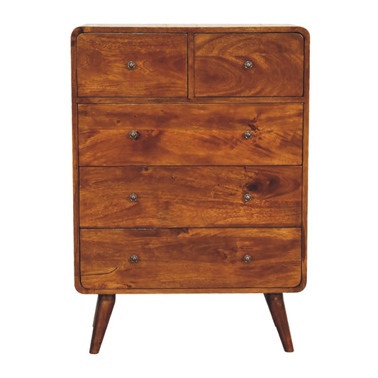 2 over 3 Curved Chestnut Chest of Drawers