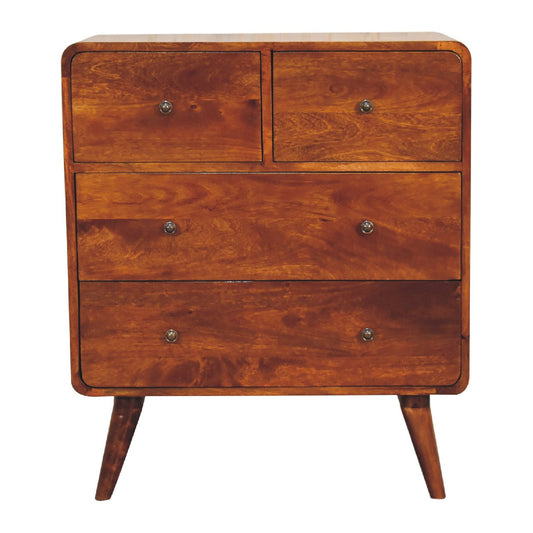 2 over 2 Curved Chesnut Chest of Drawers | Chestnut Mango Wood