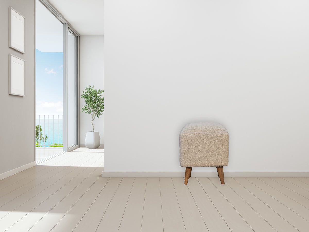 Cream Boucle Squoval Footstool
