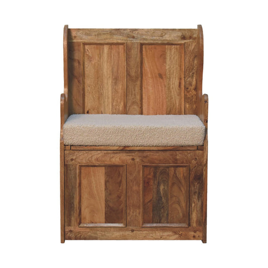 Cream Boucle Mini Monks Bench | Hand-Carved