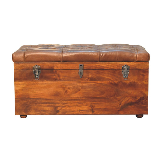 Buffalo Hide Chestnut Storage Trunk Storage Bench | Linen Hidden Storage