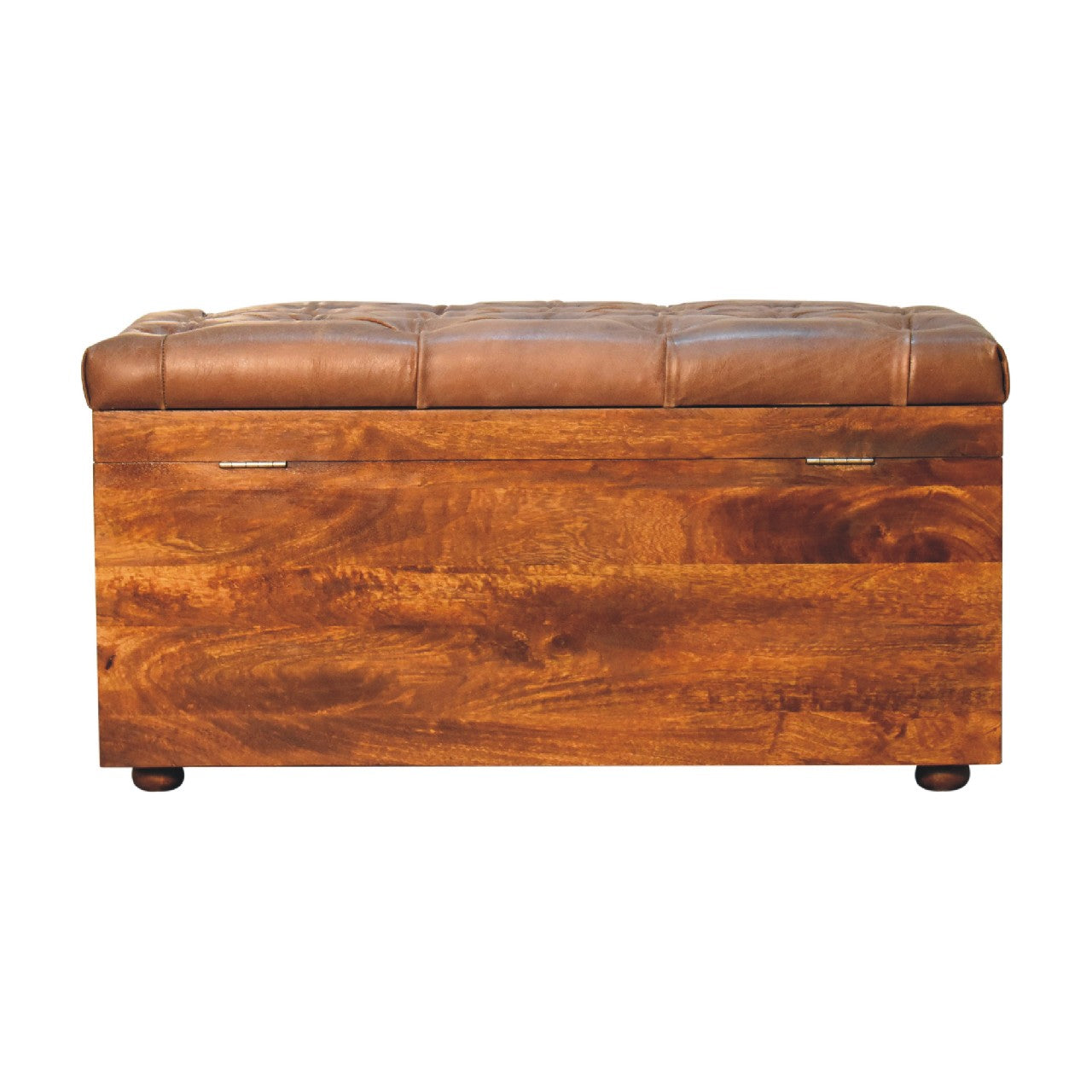 Buffalo Hide Chestnut Storage Trunk Storage Bench | Linen Hidden Storage