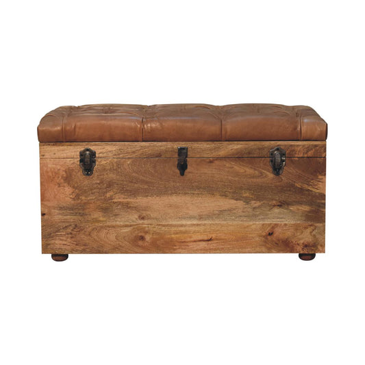 Buffalo Hide Oak-ish Storage Trunk Storage Bench | Linen Hidden Storage