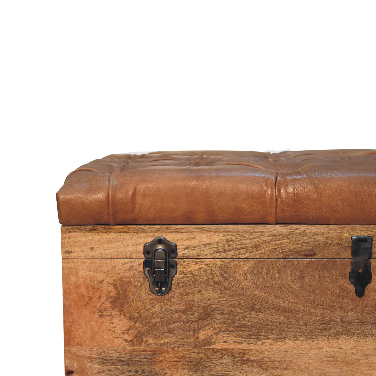 Buffalo Hide Oak-ish Storage Trunk Storage Bench | Linen Hidden Storage
