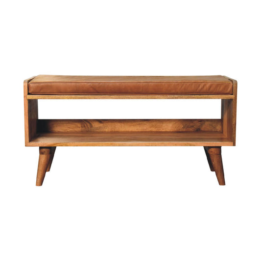 Oak-ish Bench with Tan Leather Seatpad | Chestnut