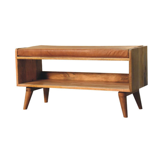 Oak-ish Bench with Tan Leather Seatpad | Chestnut