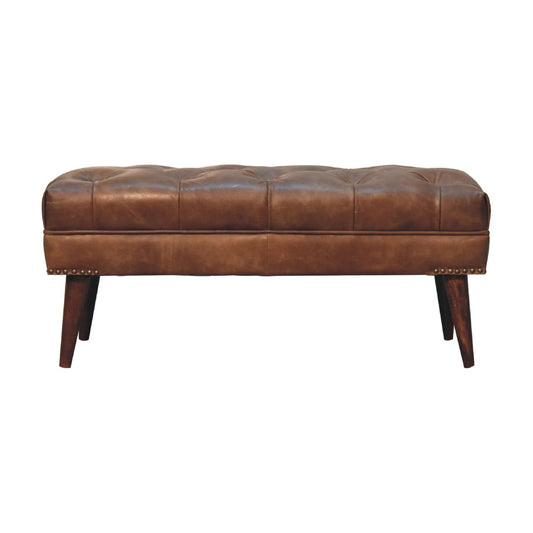 Harbour Brown Leather Bench | Chestnut