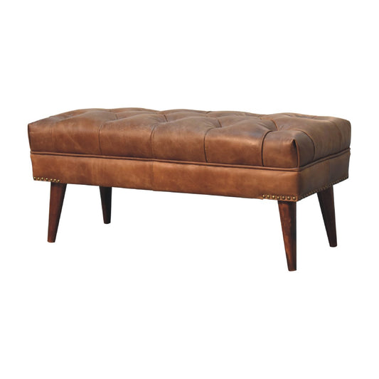 Harbour Brown Leather Bench | Chestnut