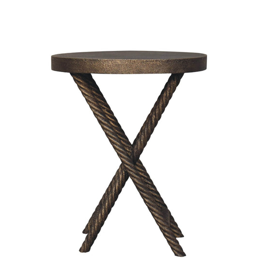 Metallic Rope Side Table Accent Piece | Iron & Mango Wood