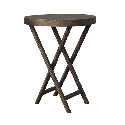 Metallic Rope Side Table Accent Piece | Iron & Mango Wood