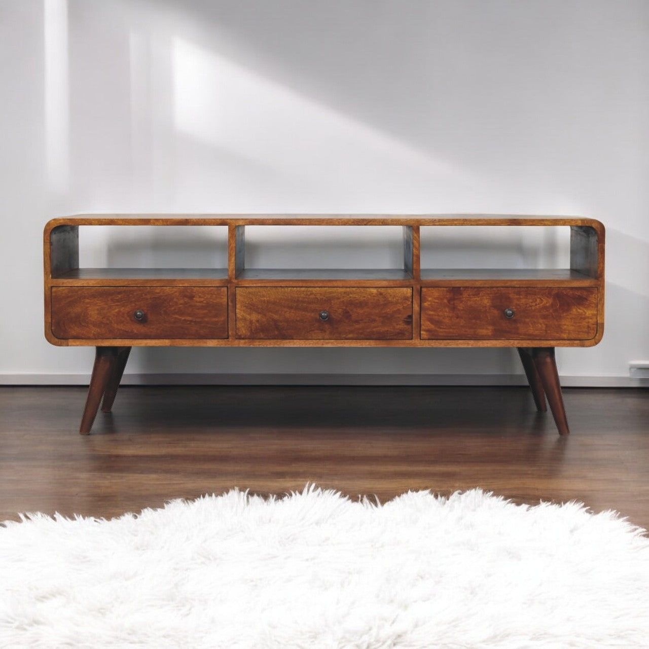 Trio Curved Chestnut Media Unit