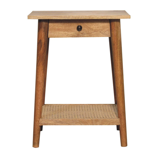 Woven Solid Wood End Table Accent Piece | Oak Jute