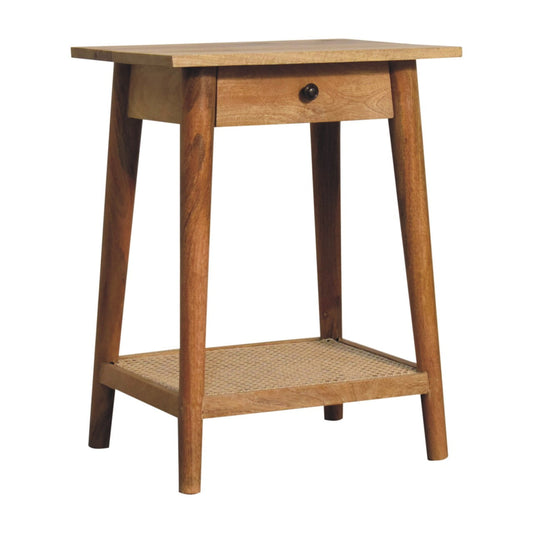 Woven Solid Wood End Table Accent Piece | Oak Jute