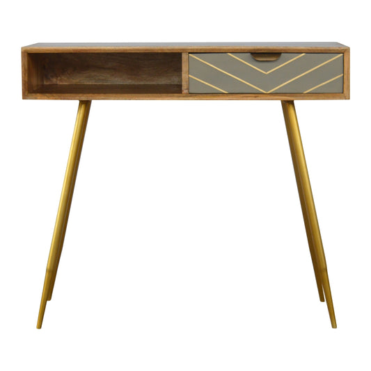 Cement Brass Writing Desk | Oak-Ish Solid Mango Wood