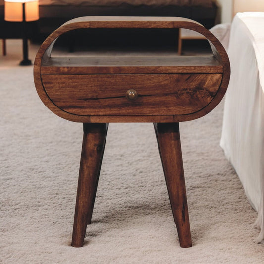 Honey Caramel Circular Bedside with Open Slot Bedside Table