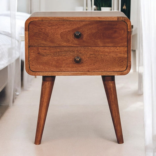 Curved Honey Caramel Bedside Table