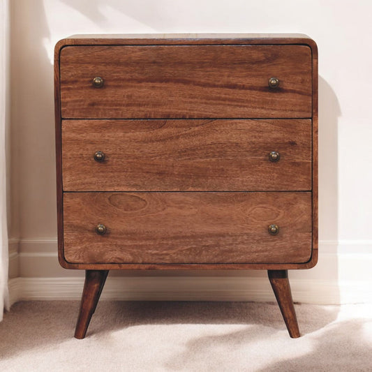 Curved Honey Caramel Chest of Drawers