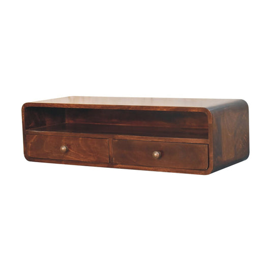 Floating California Walnut Open Console Table | Wall-Mounted