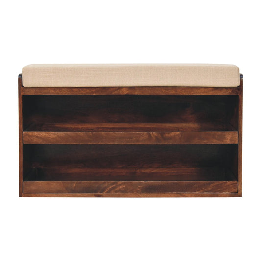 California Walnut & Mud Linen Pull out Shoe Bench