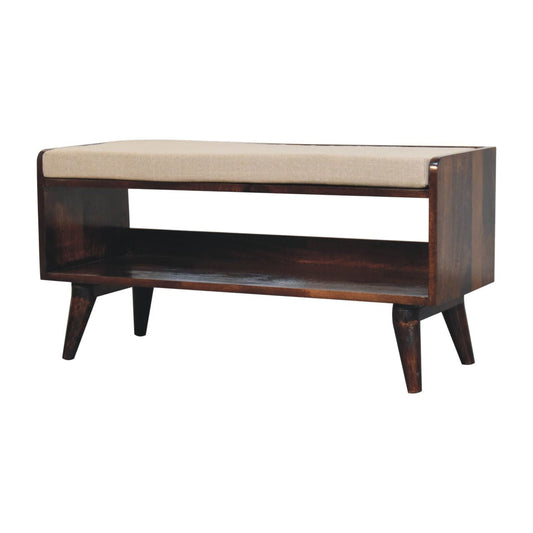 California Walnut bench with mud linen seat pad | Tweed