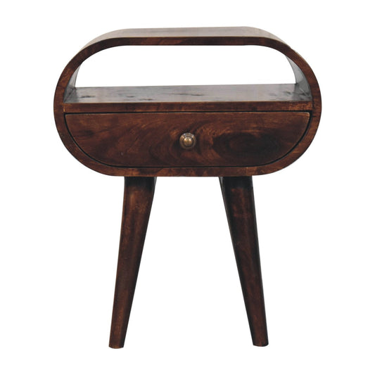 California Walnut Circular Bedside with Open Slot Bedside Table