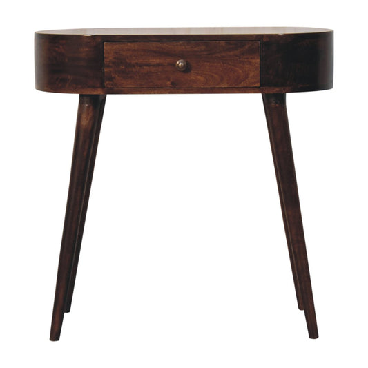 California Walnut Rounded Small Console Table | Honey Caramel Solid Mango Wood