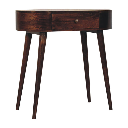 California Walnut Rounded Small Console Table | Honey Caramel Solid Mango Wood