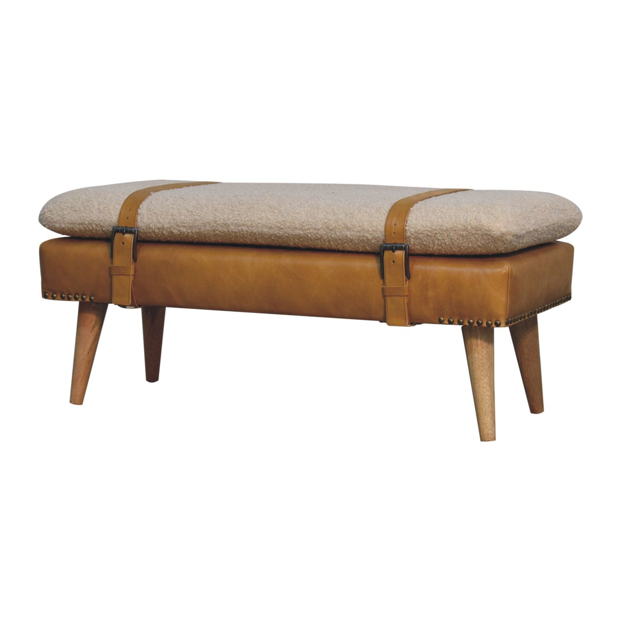 Buffalo Hide Tan Leather Bench