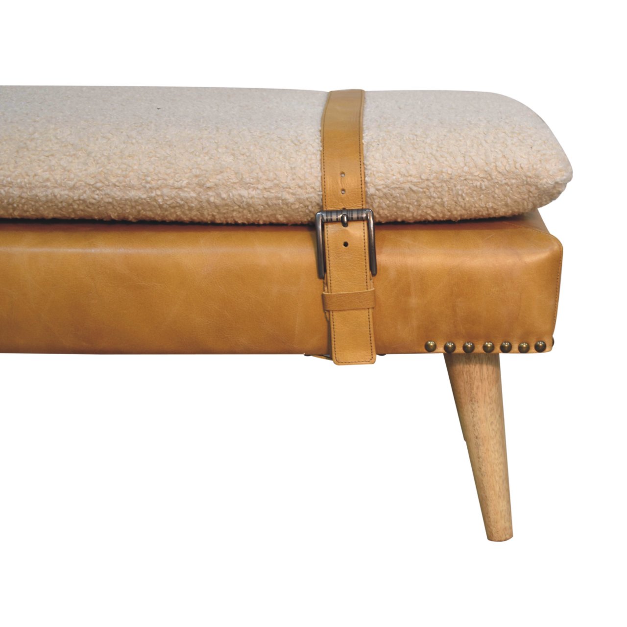 Buffalo Hide Tan Leather Bench