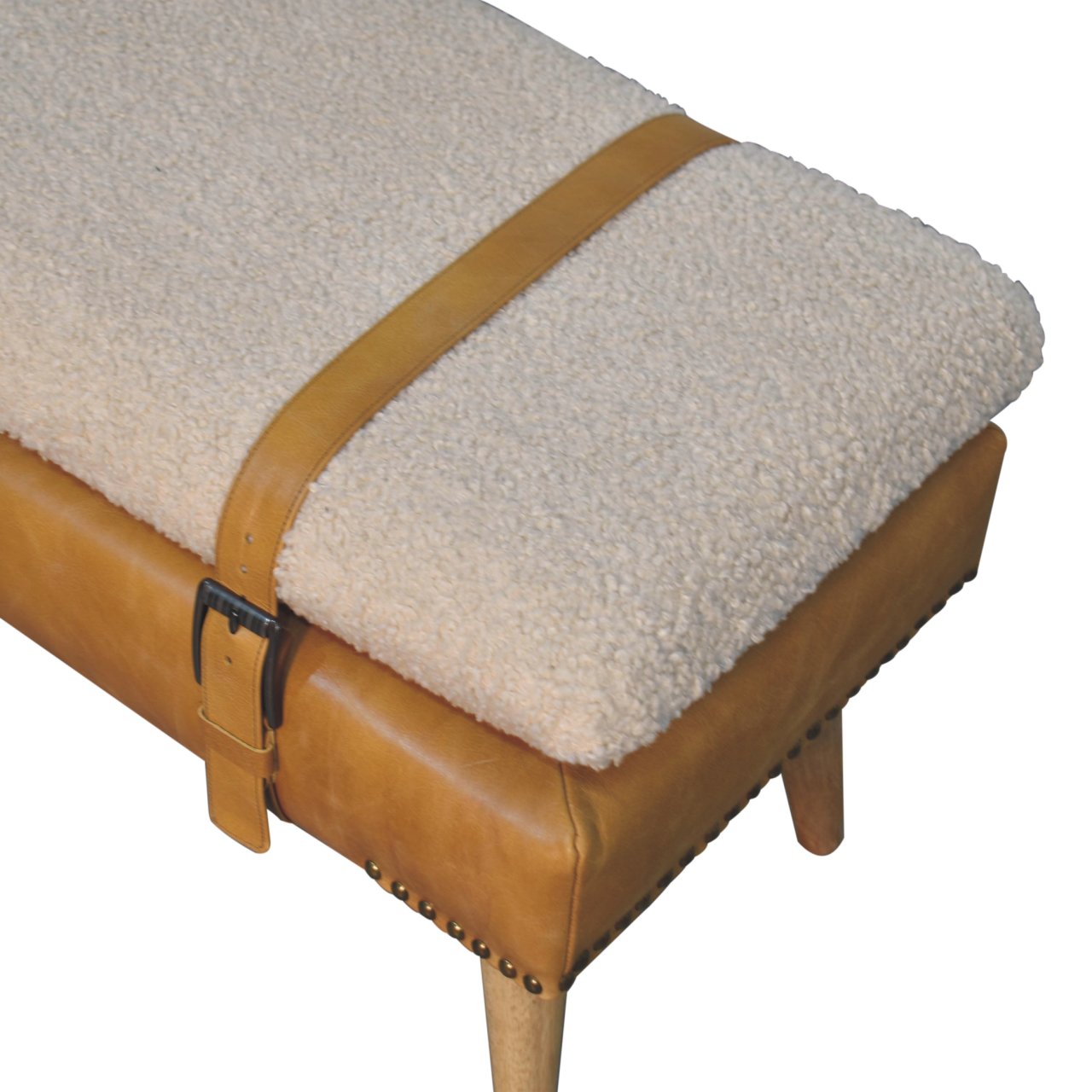 Buffalo Hide Tan Leather Bench