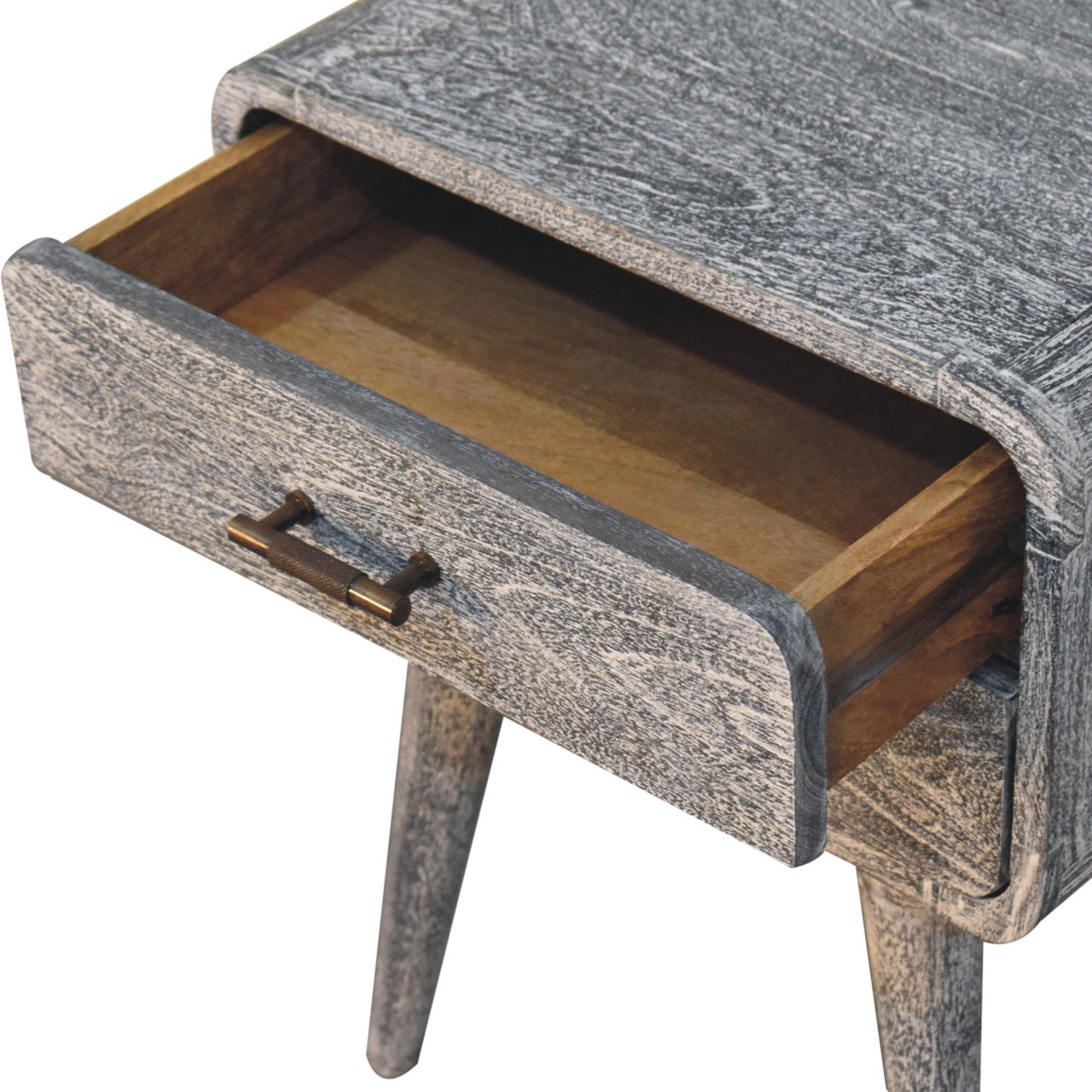 Sandblasted Ash Curved Bedside Table