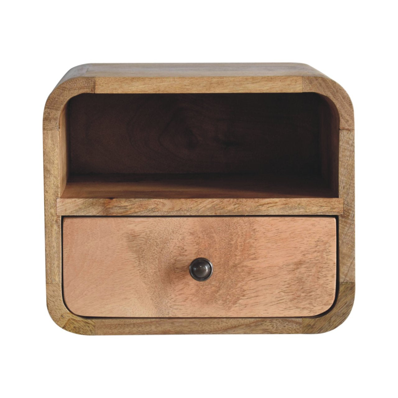 Extra Mini Wall Mounted Curved Oak-ish Bedside with Open Slot | Mango Wood