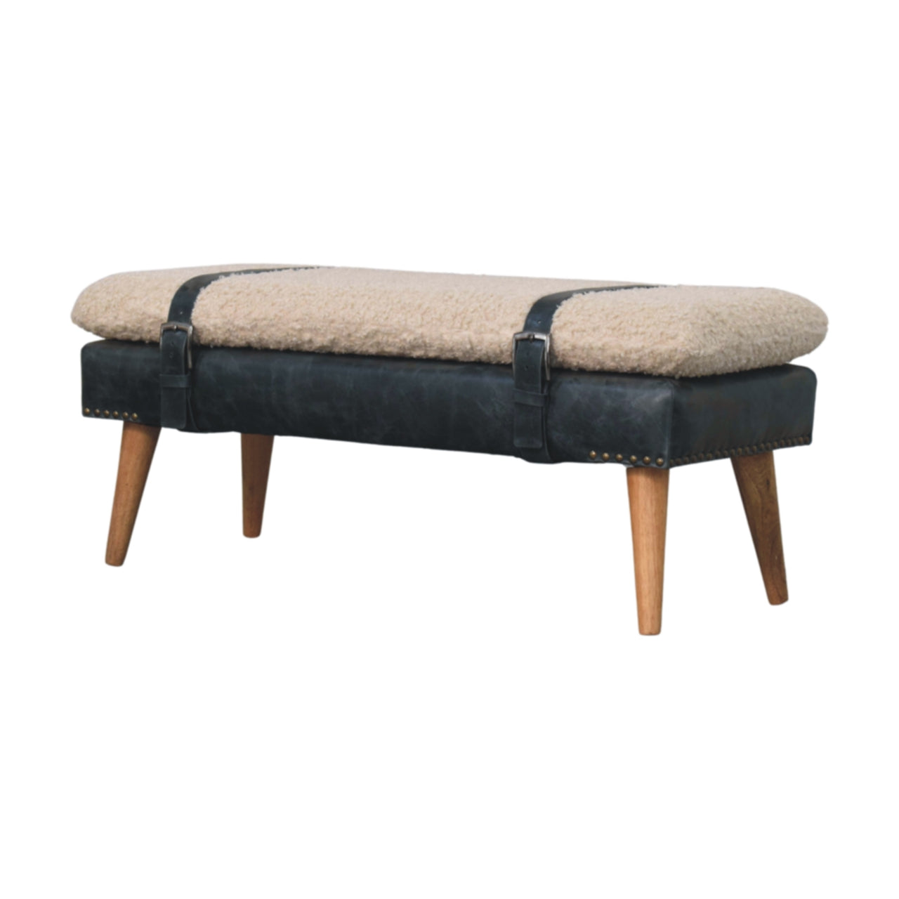 Boucle x Olive Green Leather Bench
