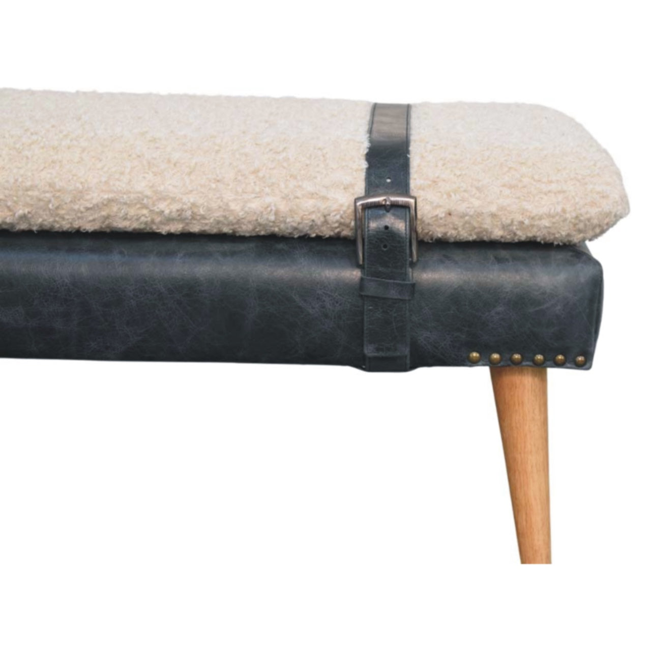 Boucle x Olive Green Leather Bench