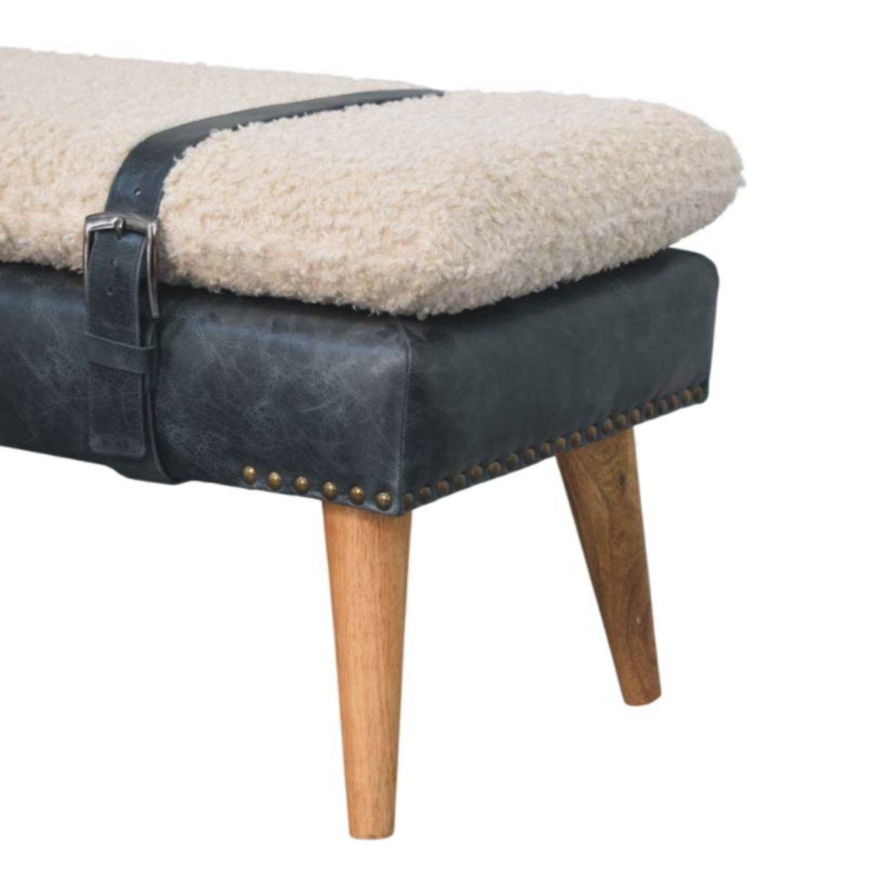 Boucle x Olive Green Leather Bench