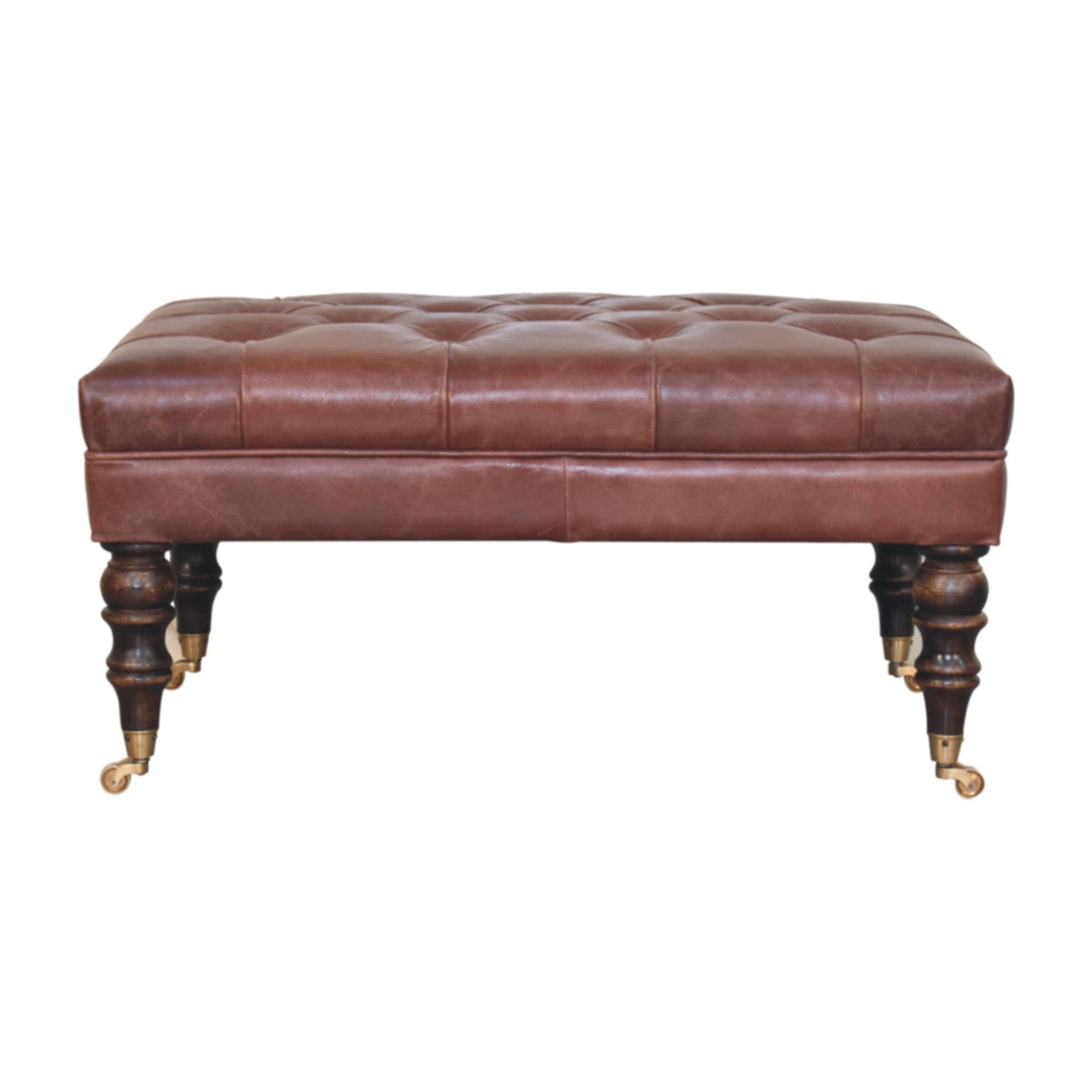 Buffalo Brown Leather Ottoman with Castor Legs Storage Bench
