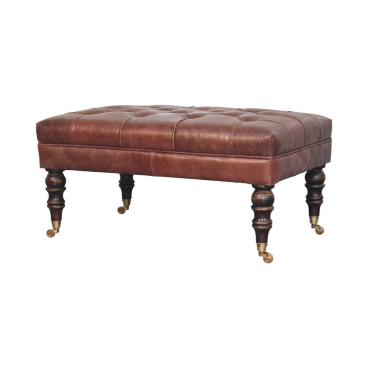 Buffalo Brown Leather Ottoman with Castor Legs Storage Bench
