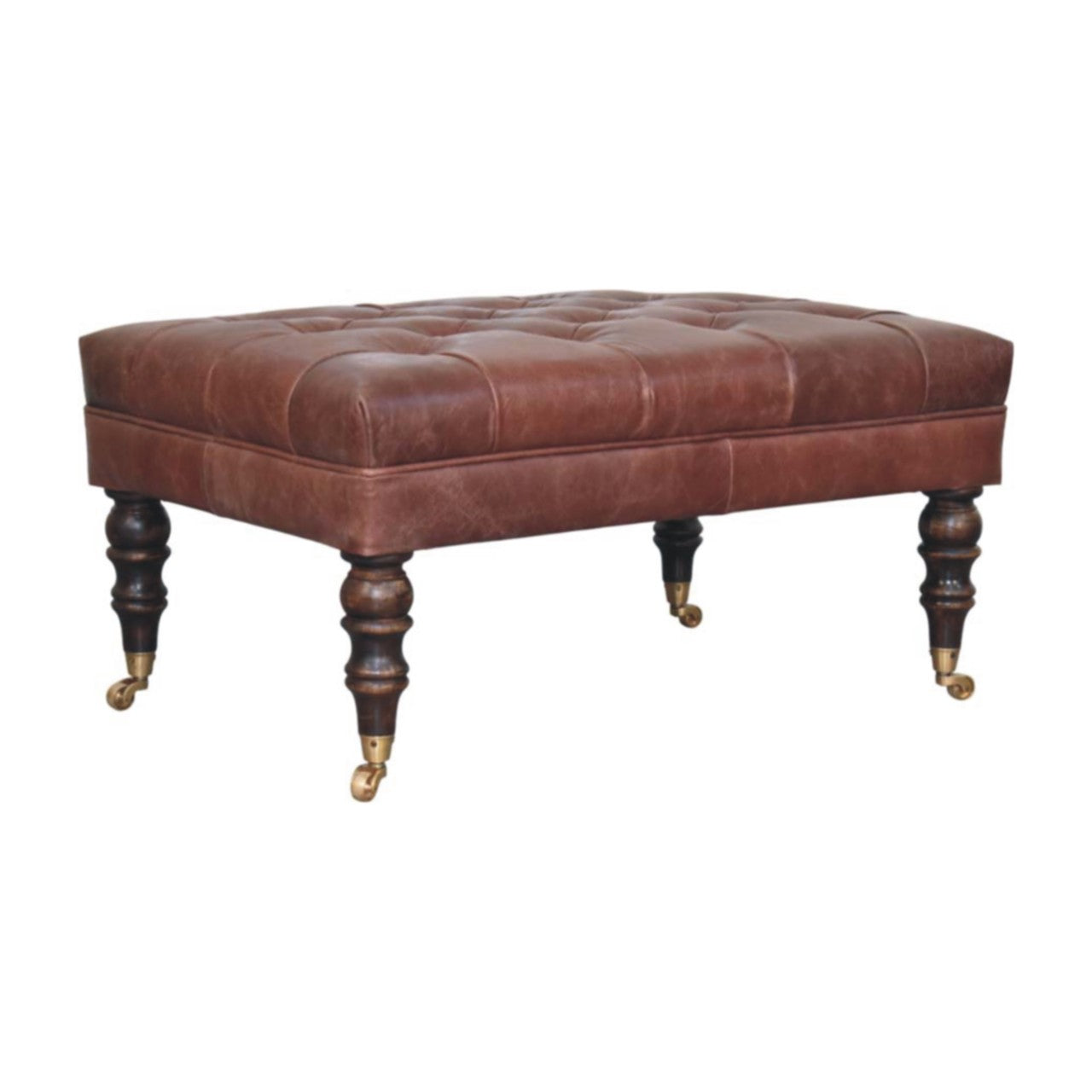 Buffalo Brown Leather Ottoman with Castor Legs Storage Bench