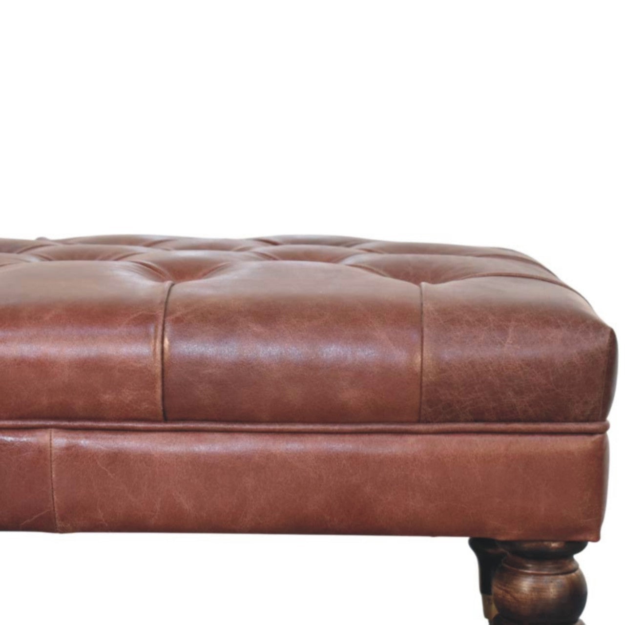 Buffalo Brown Leather Ottoman with Castor Legs Storage Bench
