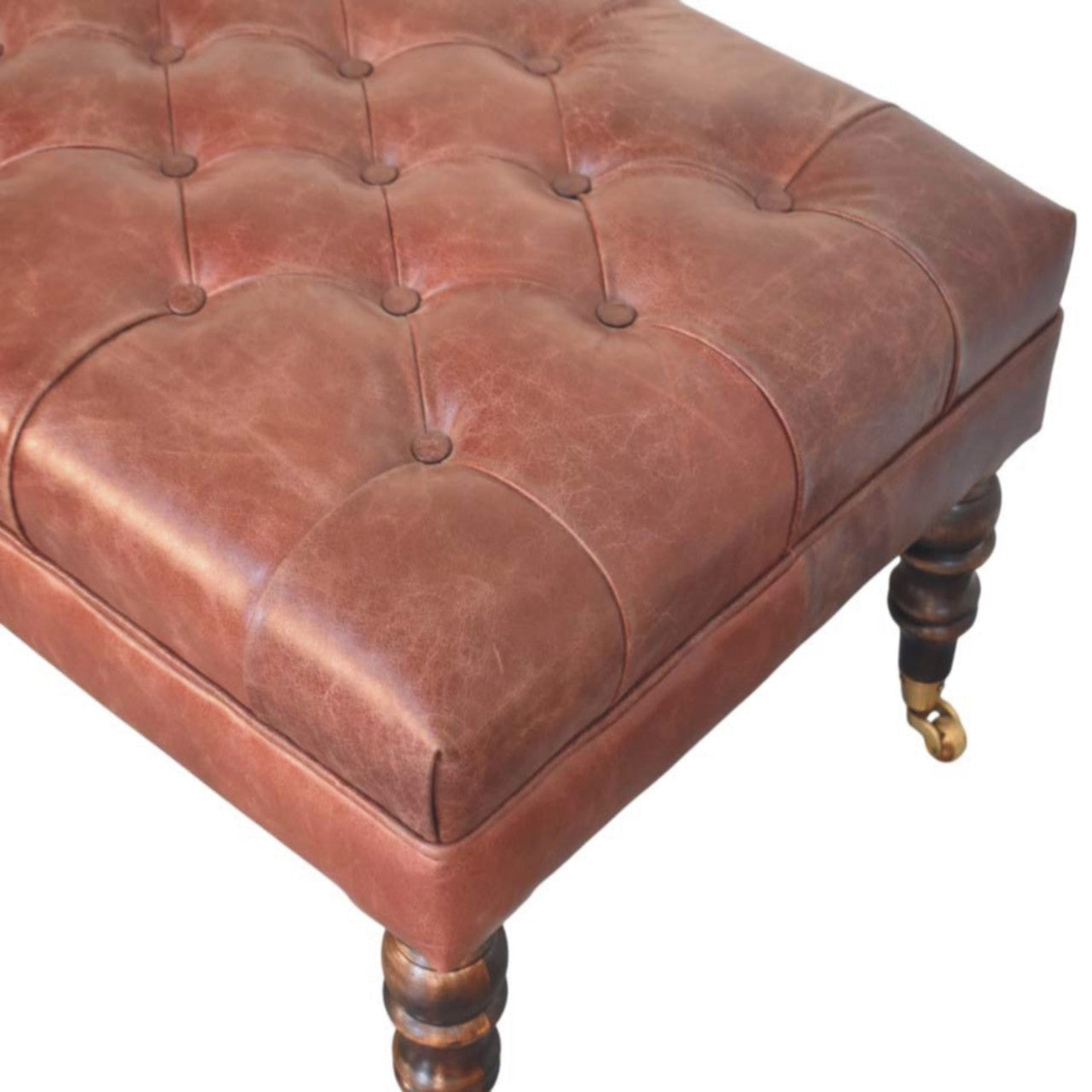 Buffalo Brown Leather Ottoman with Castor Legs Storage Bench