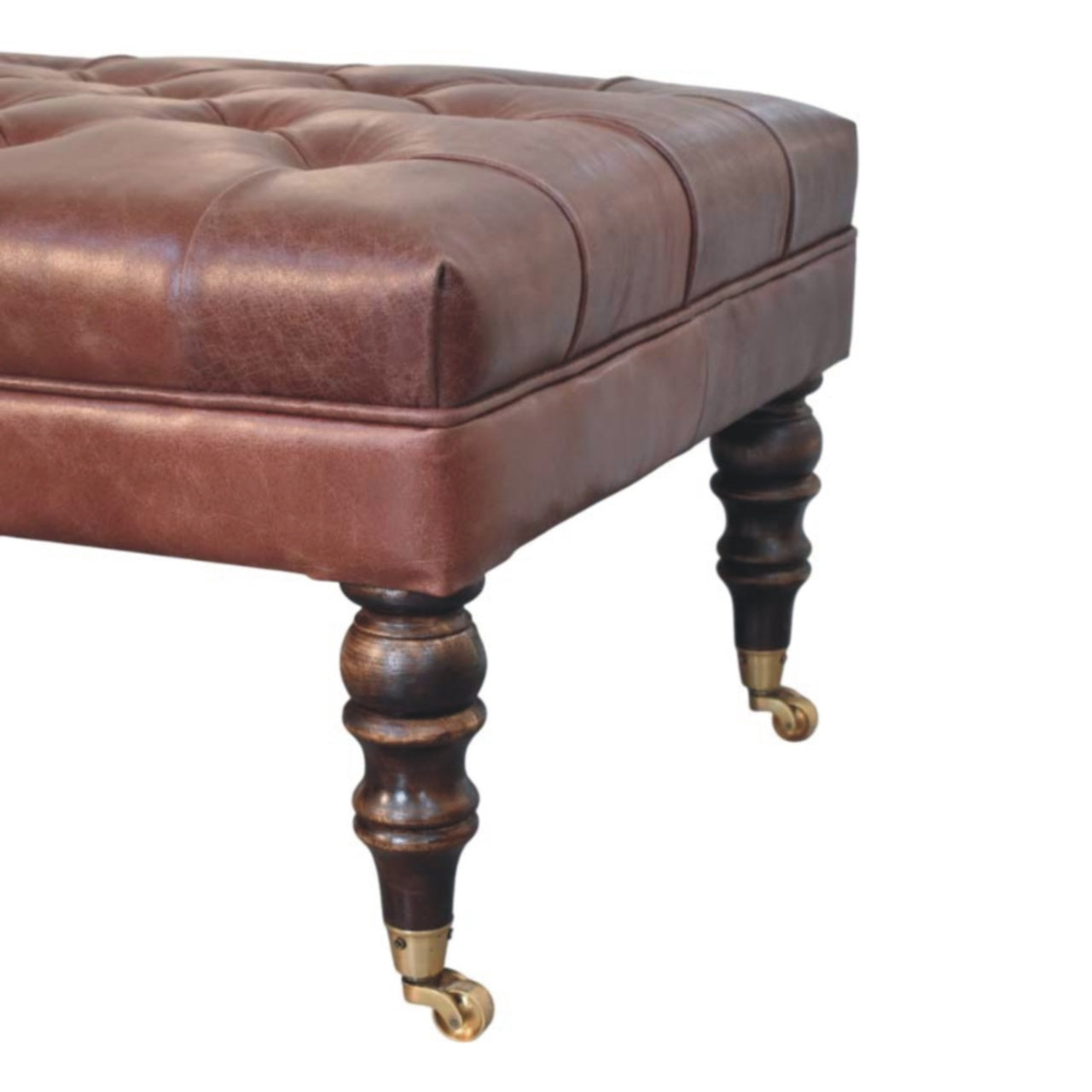 Buffalo Brown Leather Ottoman with Castor Legs Storage Bench