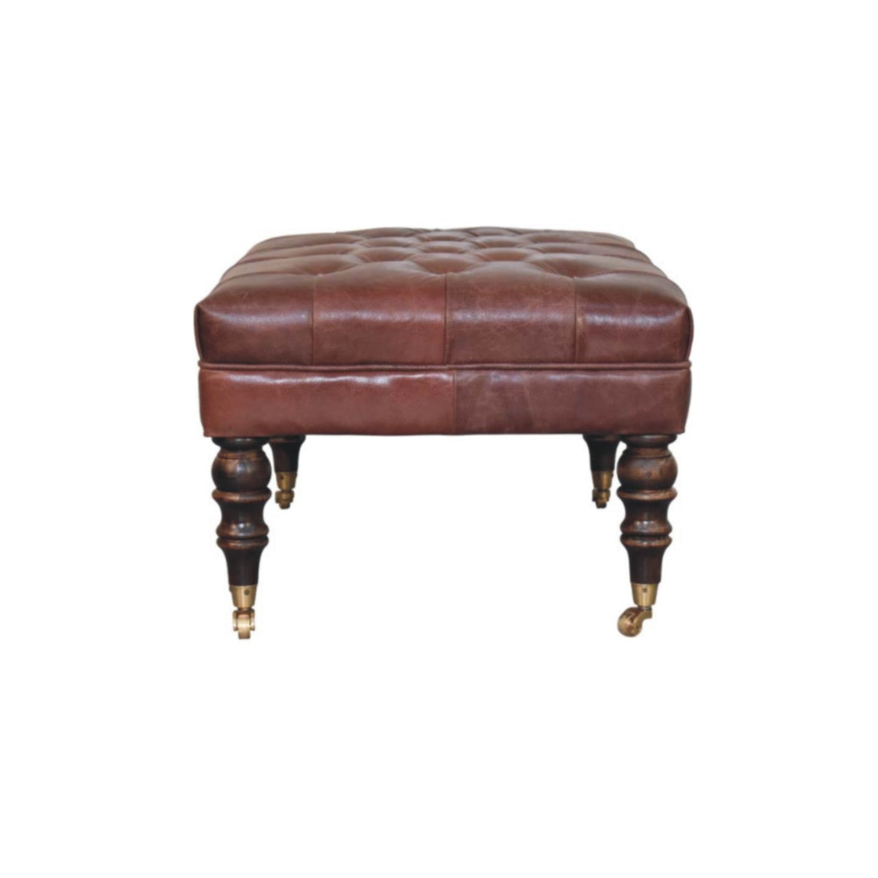 Buffalo Brown Leather Ottoman with Castor Legs Storage Bench