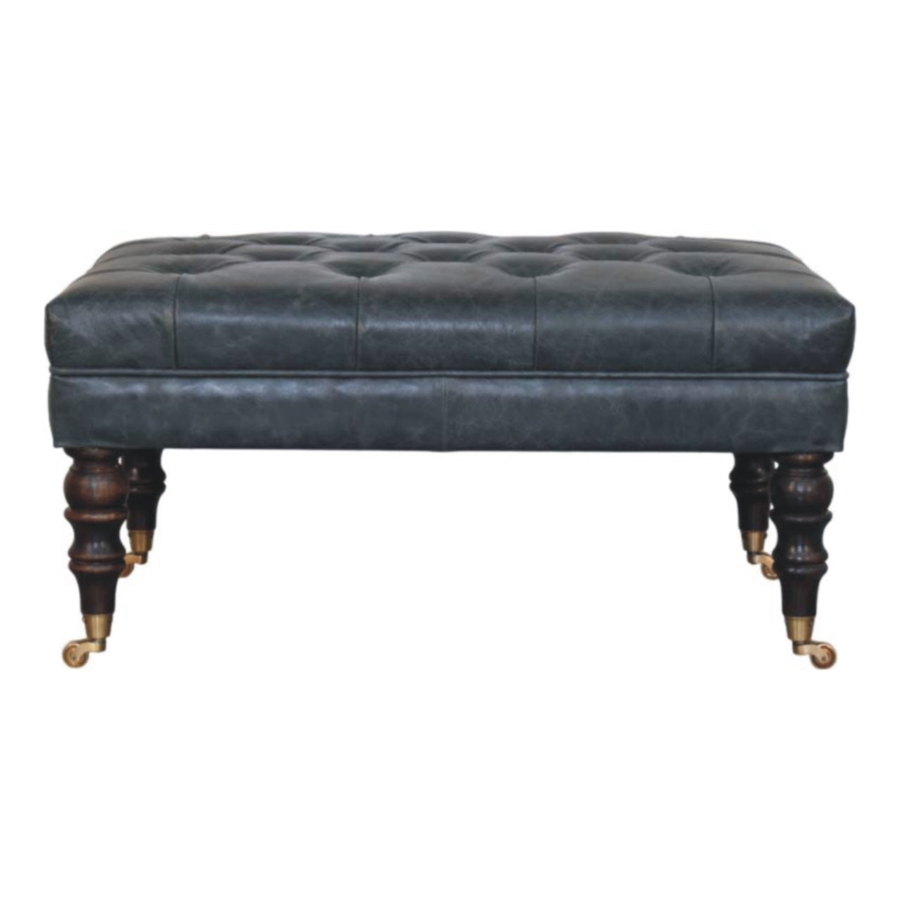 Buffalo Teal Leather Ottoman with Castor Legs Storage Bench