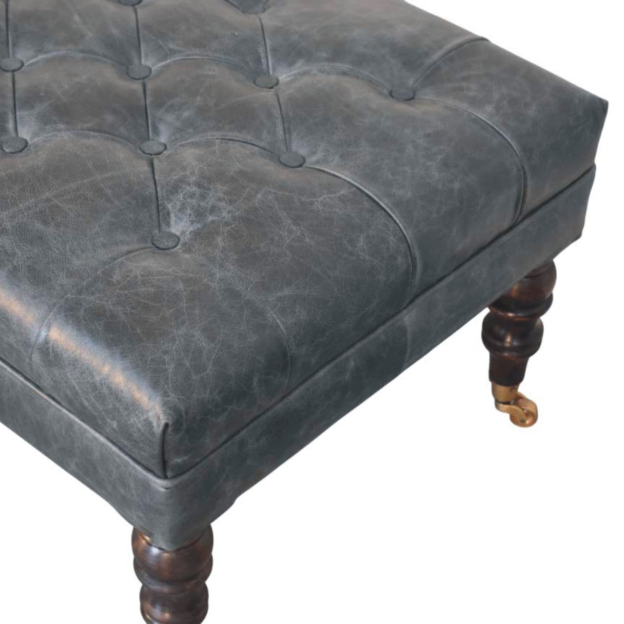 Buffalo Teal Leather Ottoman with Castor Legs Storage Bench